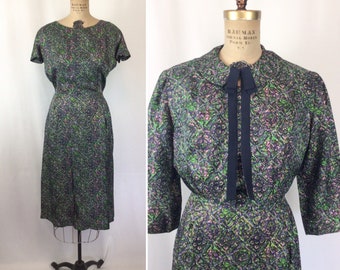 Vintage 50s dress suit | Vintage floral wiggle dress bolero jacket | 1950s Bloomfield two piece dress suit