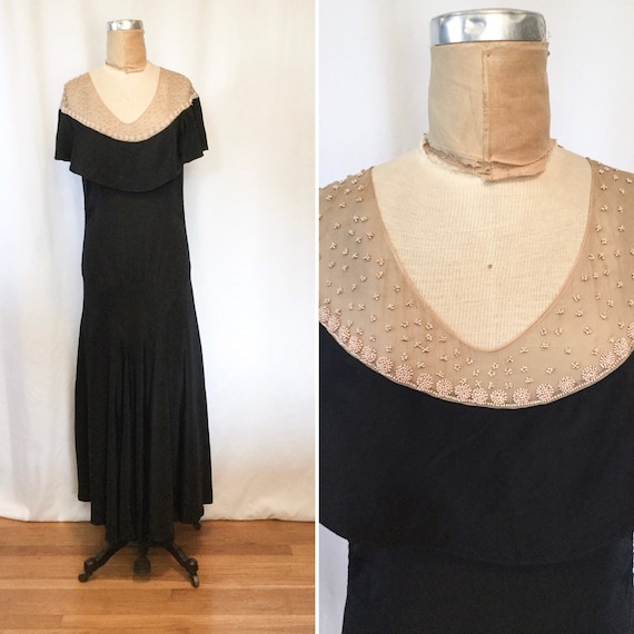 Casandra 30s dress | Vintage black rayon beaded fu