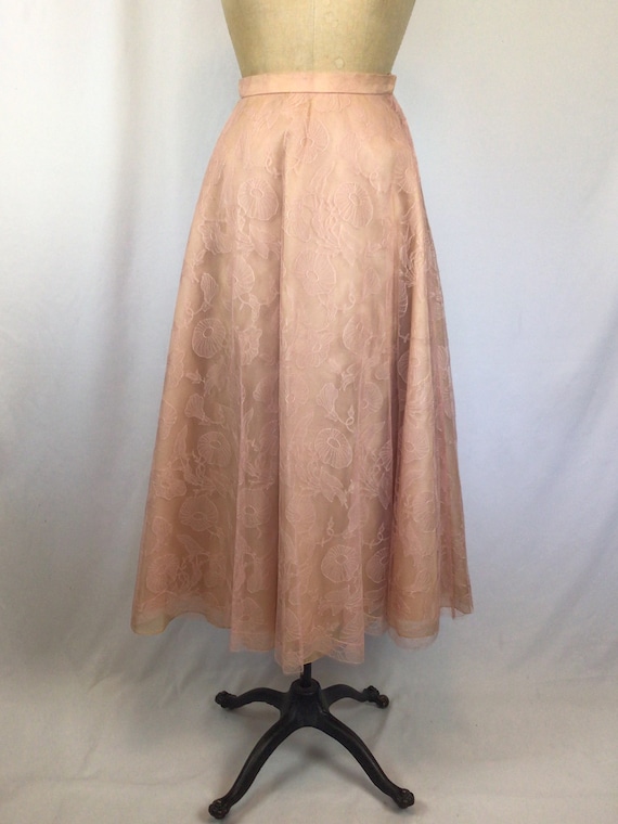 Vintage 50s skirt | Vintage pink silk chantilly l… - image 2