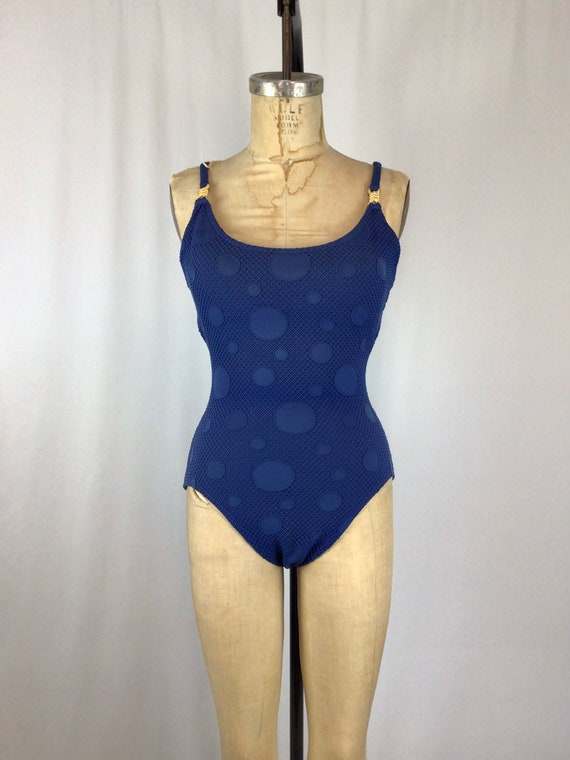 Vintage 70s swimwear | Vintage blue polka dot one… - image 5