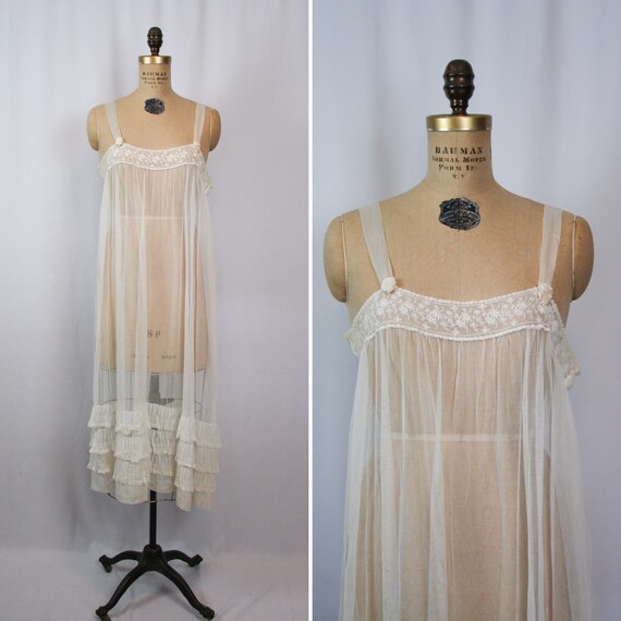 Vintage Edwardian net slip | Vintage embroidered n