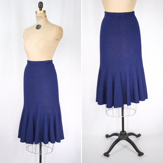 Vintage 30s knit skirt | Vintage blue rayon knit s