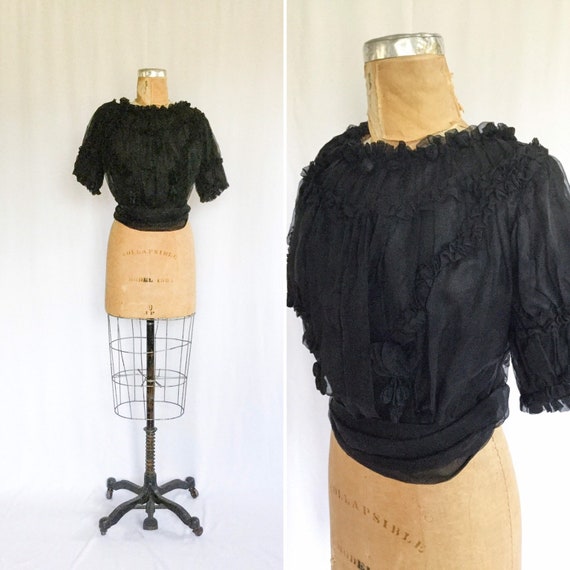 Antique Victorian blouse | Vintage black silk chif