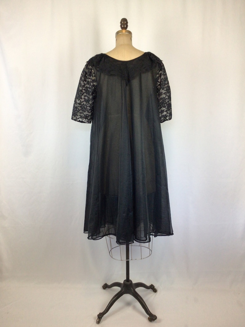 Vintage 60s robe Vintage black chiffon lace peignoir 1960s Vanity Fair sheer robe image 8