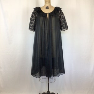 Vintage 60s robe Vintage black chiffon lace peignoir 1960s Vanity Fair sheer robe image 3