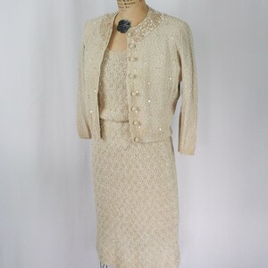 Vintage 50s knit suit Vintage hand knit two piece suit 1950s I. Magnin cardigan dress suit image 6