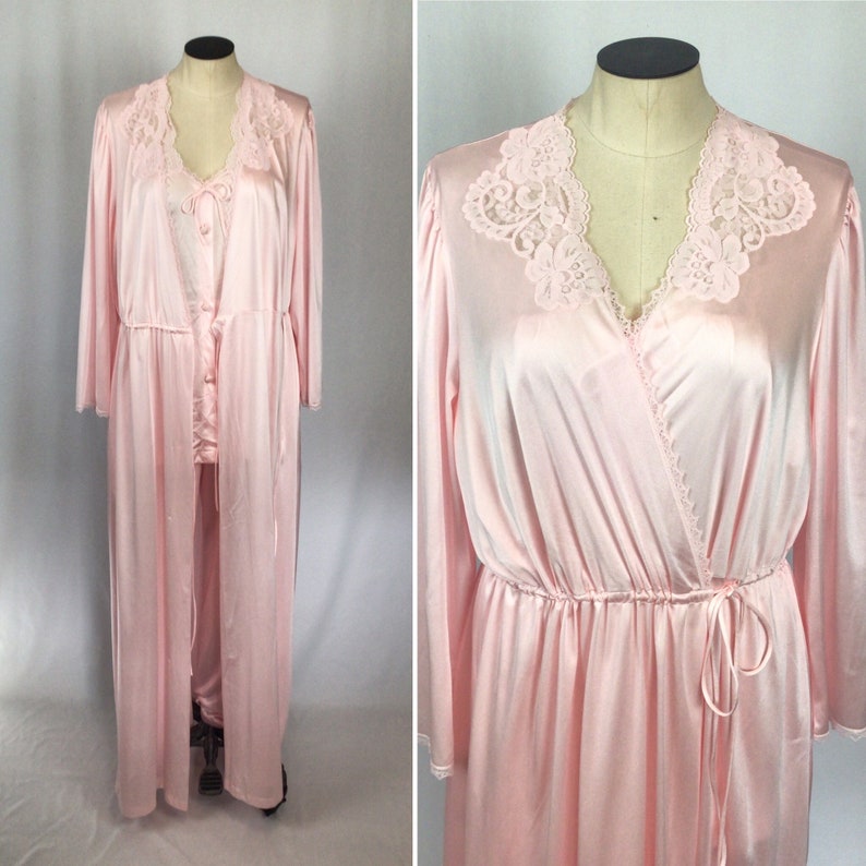 Vintage 60s Negligee set Vintage soft pink three piece pajama set 1960s Collections JC Penneys pjs and robe image 1