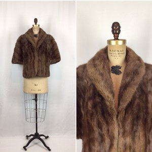 Vintage 50s stole Vintage chocolate brown striped mink stole 1950s Feldman Bros fur cape image 1