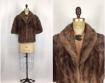 Vintage 50s stole | Vintage chocolate brown striped mink stole | 1950s Feldman Bros fur cape