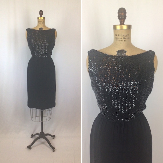Vintage 50s dress | Vintage black sequins wiggle d