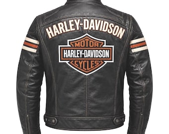 Blouson de moto Harley Davidson pour homme, en cuir de vachette véritable, style motard classique, cadeau personnalisé