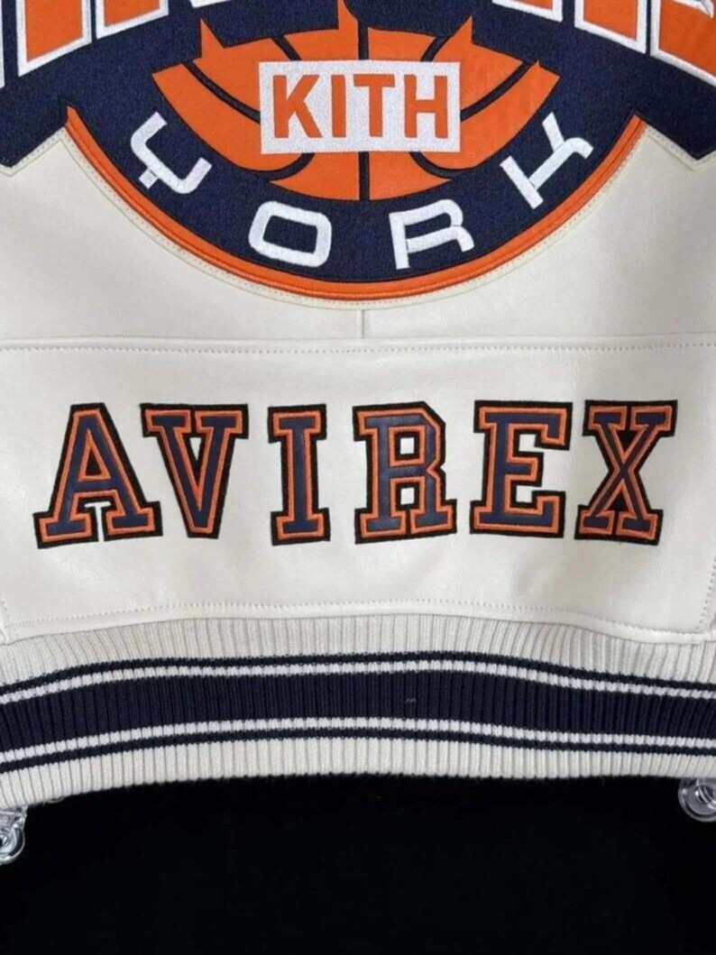 White Avirex Style Cowhide Leather Jacket for Men – KNICKS KITH Inspired Streetwear image 6