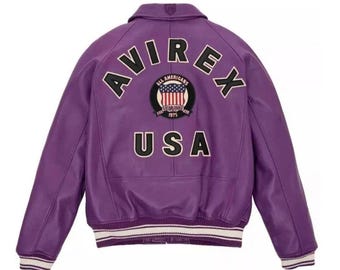 Purple Leather Varsity Jacket – AVIREX USA Streetwear Coat