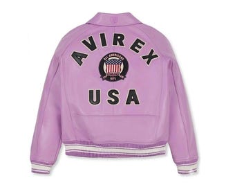 Hell Lila Leder Bomberjacke – Aviator Streetwear Mantel USA
