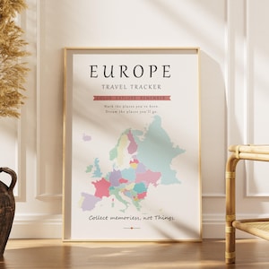 Europa Resespårare Utskrivbar Poster Besökta Länder Karta Digital Nedladdning Väggkonst