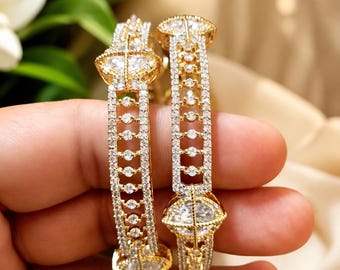 Bracciali rigidi placcati oro con zirconi cubici per donna, coppia di bracciali con zirconi cubici, bracciali da sposa, gioielli pakistani, regalo per lei