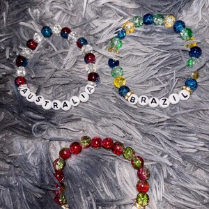 Handmade Beaded Bracelets, Country Flag Inspired, Elastic Stretch Stackable Jewelry
