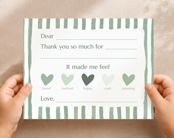 Kids Thank Card Fill Blank Note Children Gratitude Stationery Heart Design Set Birthday Party Favor Printable Teacher Appreciation Gift