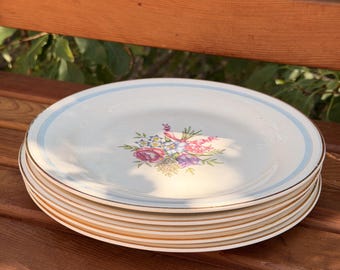 Vintage 1941 Edwin M Knowles Semi Vitreous Floral China Plates Set of 4