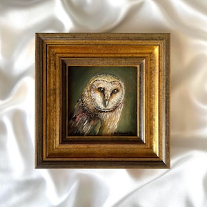 Owl Original Oil Painting in Unique Handmade Baroque Frame