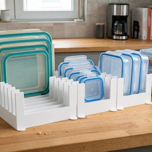 Vertical Food Container Organizer Rack, Meal Prep Storage Holder (3D Printable)