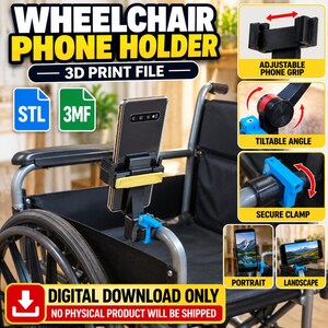 Wheelchair Phone Holder STL File | Adjustable Smartphone Mount (Digital Download)