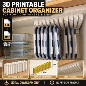 Food Container Lid Organizer STL | 3D Printable Under Shelf Holder (Digital Download)