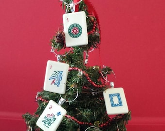 Individual Mahjong Tile Christmas Tree Ornament - Choice of Plastic Tile with hanging ring