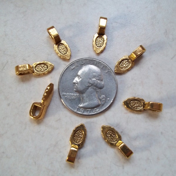 50 small goldtone leaf Glue On Bails for DIY Projects scrabble pendants wine charms earrings