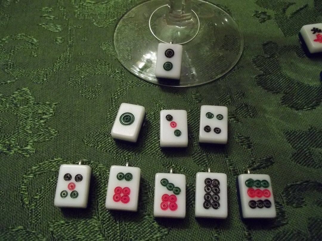 Mahjong Wine Charms Set of 9 Circle Dots Wine Charms Made From Mini