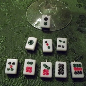 Mahjong Wine Charms - Set of 9 Circle Dots Wine Charms made from mini Mahjong tiles