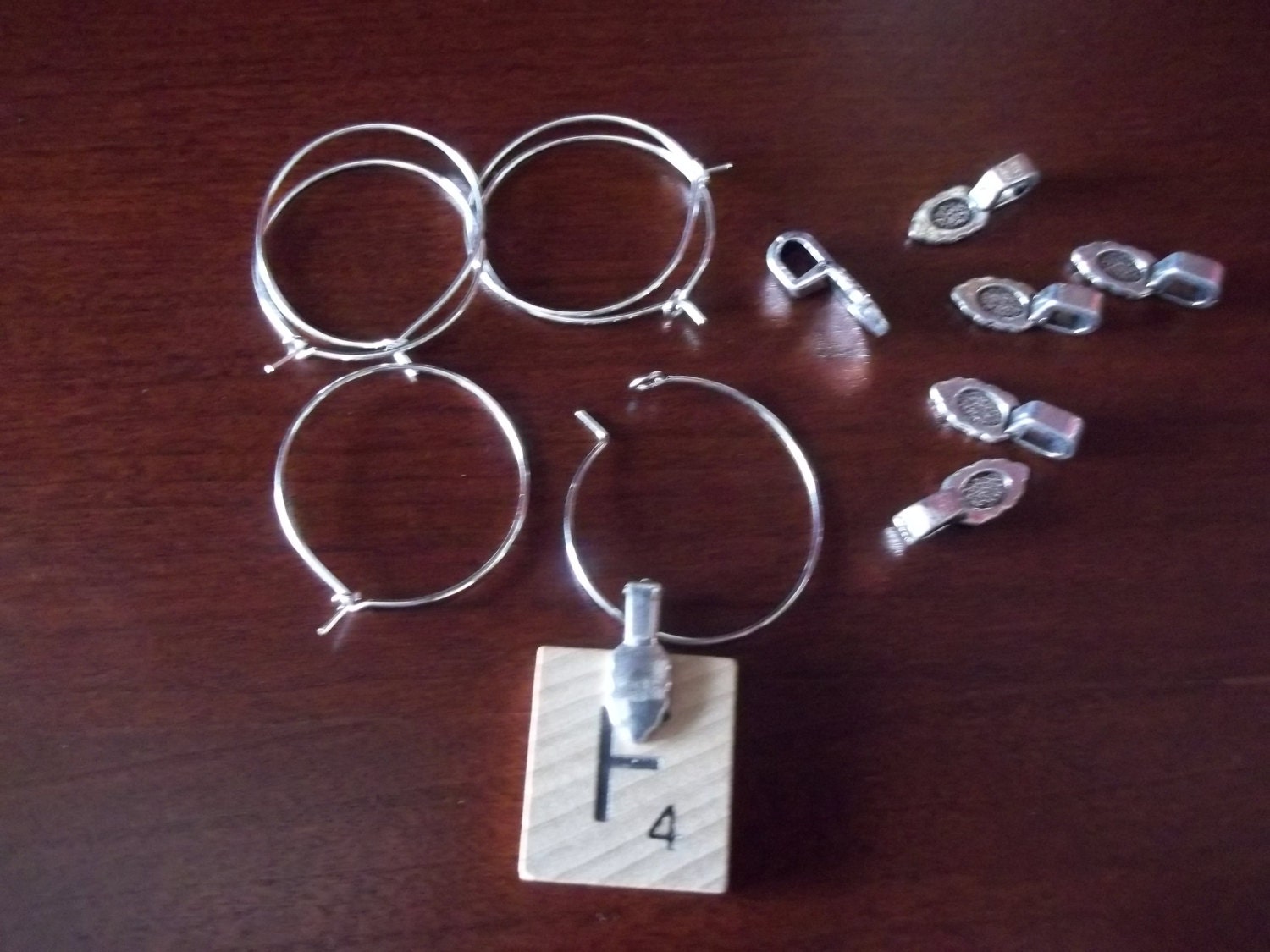 Lot Silver Plated Wine Glass Charm Rings / Earring Hoops 29x25mm, Quantity  20, 50 