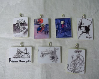 Choice Land of Oz images from Vintage books- handcrafted Rummikub pendant Necklace Ozma Glinda