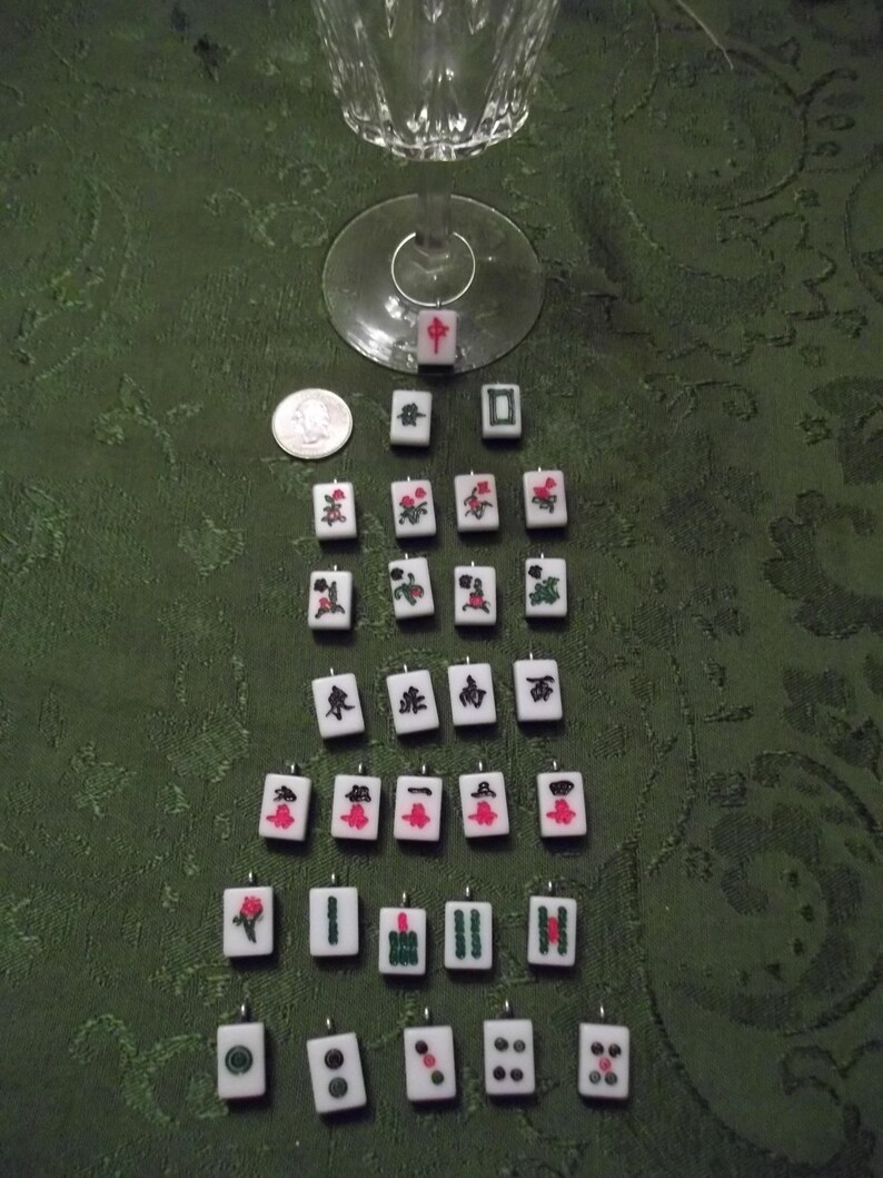 Mahjong Wine Charms Set of 4 Circle Dots Wine Charms Made Etsy