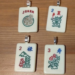 Choose 2 Mahjong handcrafted Game Piece Pendant Necklace on ribbon voile necklace