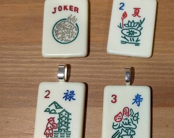 Choose 2 Mahjong handcrafted Game Piece Pendant Necklace on ribbon voile necklace