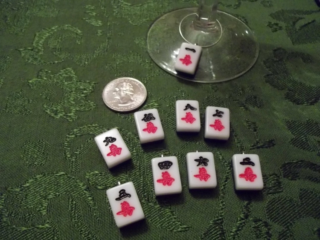 Mahjong Wine Charms Set of 9 Craks Wine Charms Made From Mini Mahjong