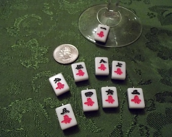 Mahjong Wine Charms - Set of 9 Craks Wine Charms made from mini Mahjong tiles