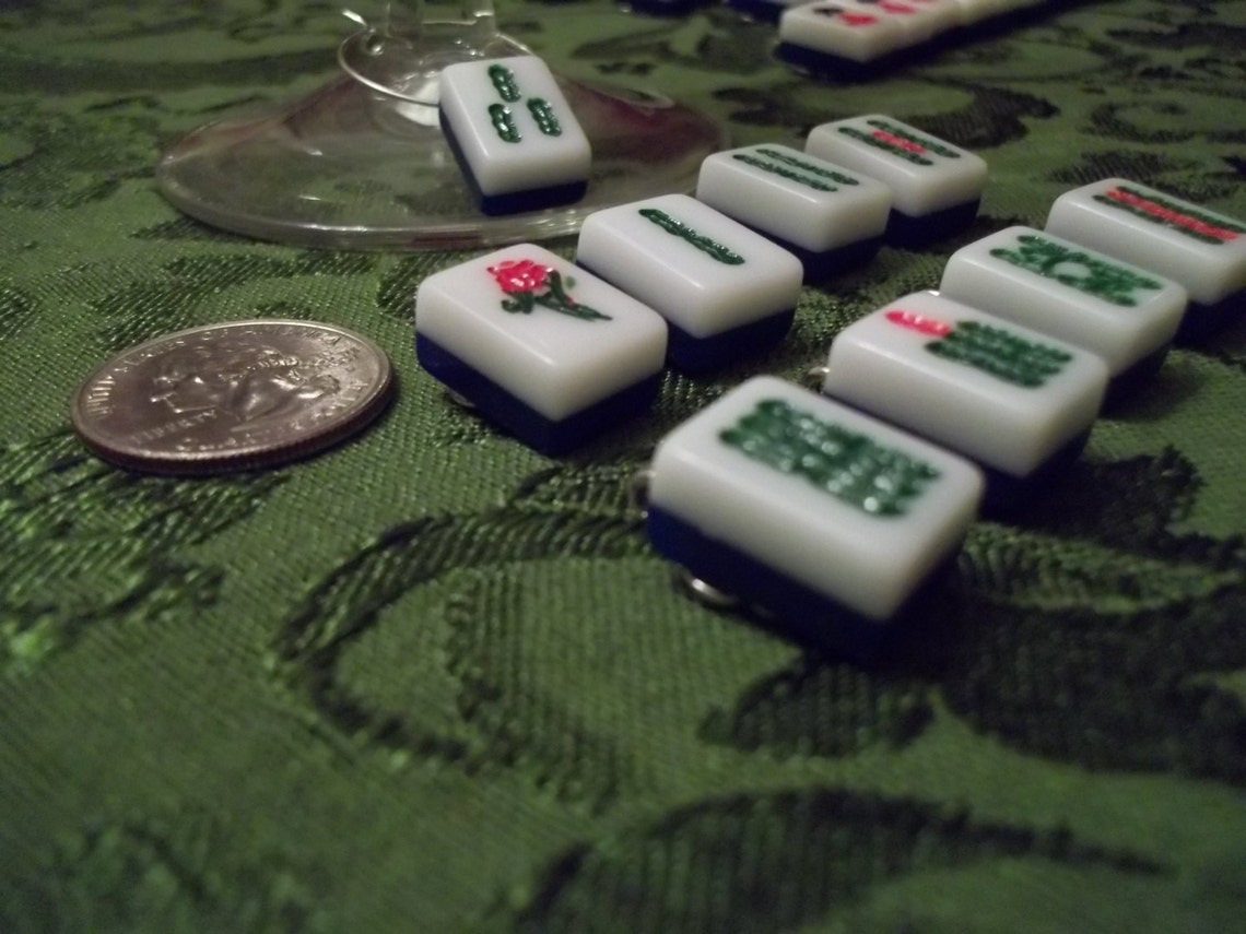 Mahjong Wine Charms Set of 9 Bams Bamboo Wine Charms Made Etsy