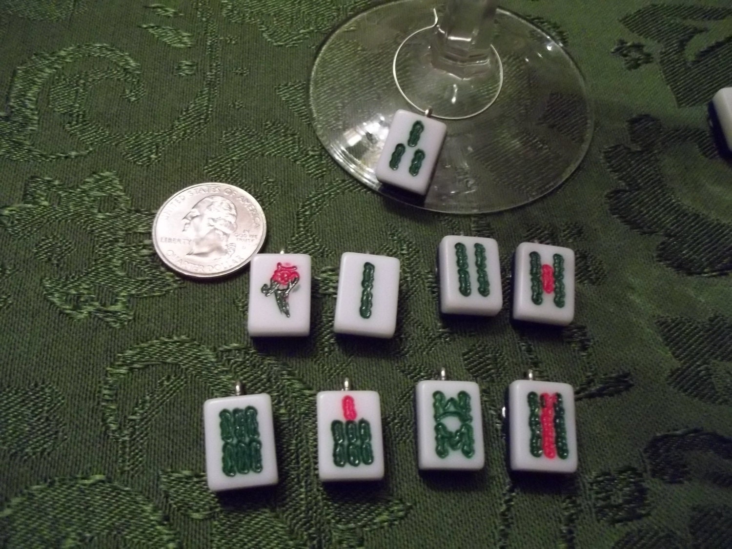 Mahjong Wine Charms Set of 9 Bams Bamboo Wine Charms Made Etsy