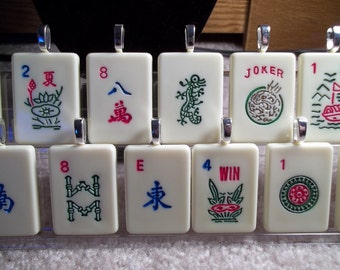 Lot of 4 Mahjong handcrafted Game Piece Pendant Necklaces of your choice
