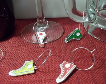 Colorful Tennis Shoes Wine Charms - set of 6 fancy charms