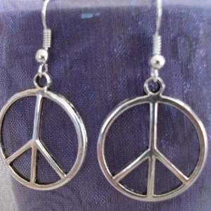 Groovy Set of Peace Sign earrings - large quarter size charms on silver plated hooks