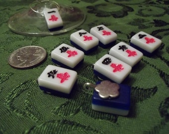 Mahjong Wine Charms - Set of 4 Craks Wine Charms made from mini Mahjong tiles