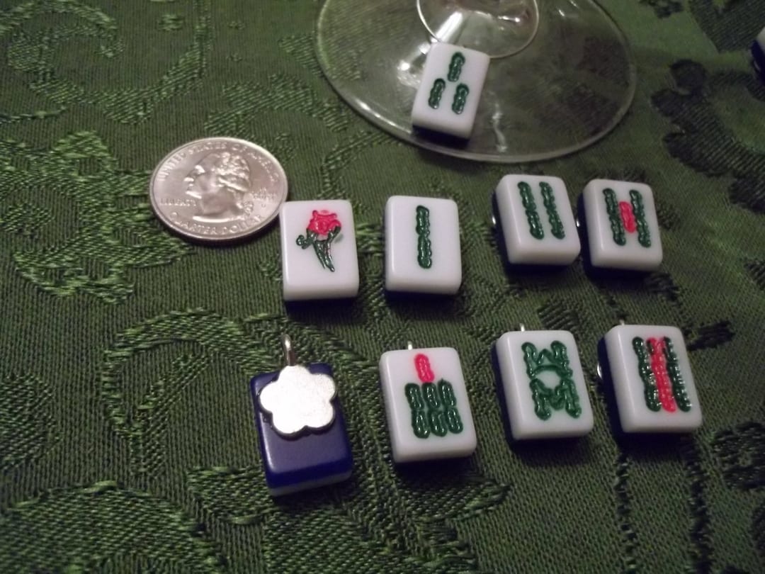 Mahjong Wine Charms Set of 9 Bams Bamboo Wine Charms Made From Mini