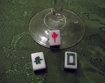 Mahjong Wine Charms - Set of 3 Dragons Charms made from mini Mahjong tiles