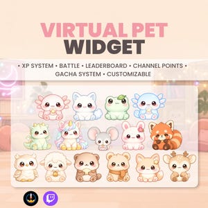 Widget Twitch per Virtual Pet XP per StreamElements | Sovrapposizione interattiva per il gioco con animali domestici in chat