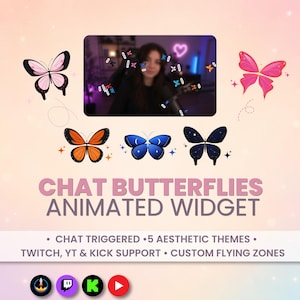 Geanimeerde vlinder-chatwidget voor Twitch en YouTube | StreamElements OBS-overlay | 5 esthetische thema's | Schermrand | Gamerframe