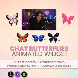 Animated Butterfly Chat Widget for Twitch & Kick | StreamElements OBS Stream Overlay | 5 Aesthetic Themes Screen Border Gamer Frame