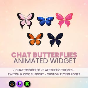 Animated Butterfly Chat Widget for Twitch & Kick | StreamElements OBS Stream Overlay | 5 Aesthetic Themes Screen Border Gamer Frame